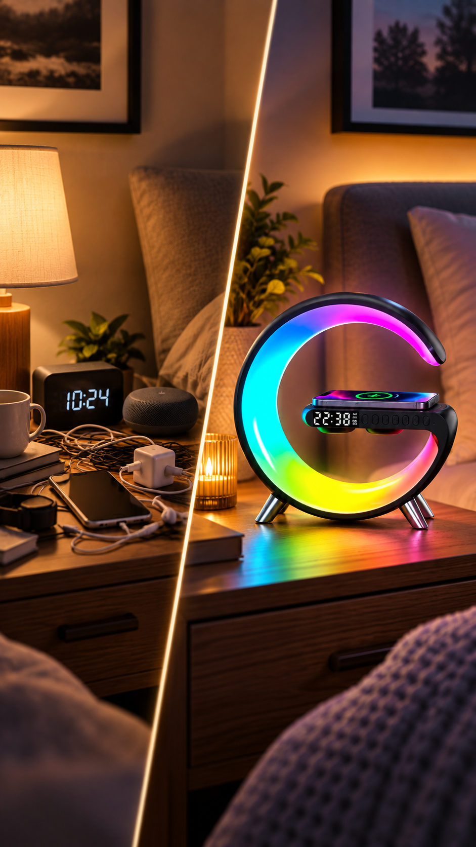 WEKEFON Smart LED Table Lamp with Alarm Clock, Wireless Charger, and Bluetooth Speaker
