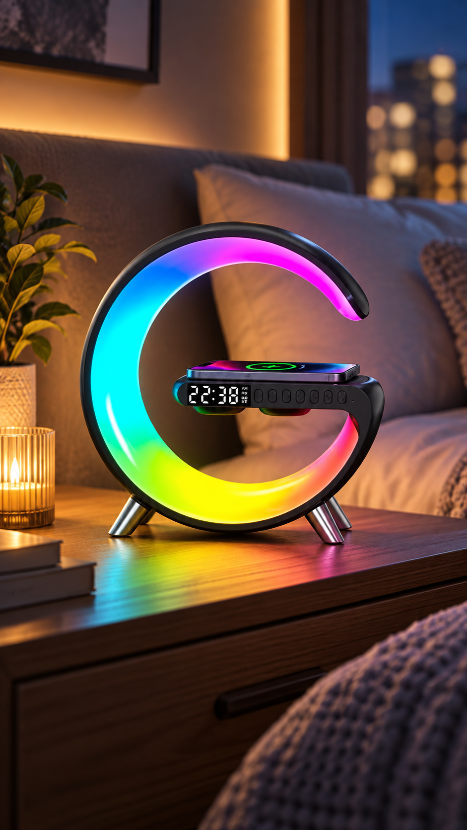 WEKEFON Smart LED Table Lamp with Alarm Clock, Wireless Charger, and Bluetooth Speaker